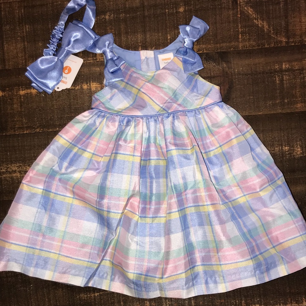 Gymboree Blue/Pink Plaid Dress/Bloomers/Headband